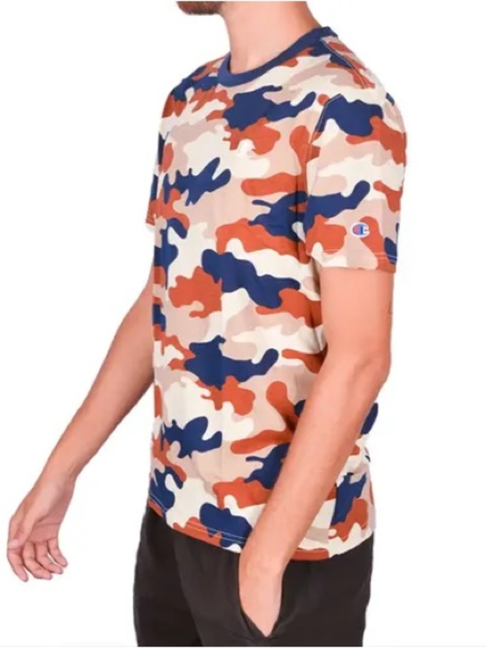 Champion Men's Camo Crew Tee - Blue, Tan & Orange sz:small